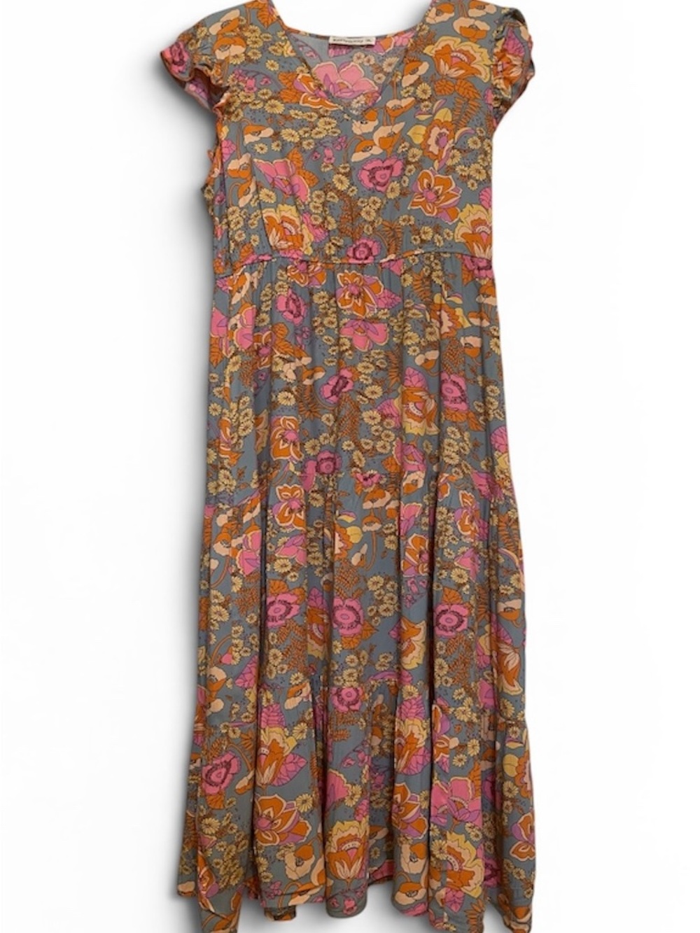 RUSTTYDUSTTY Floral Scoop Neck Maxi Dress with Pink & Orange Flowers